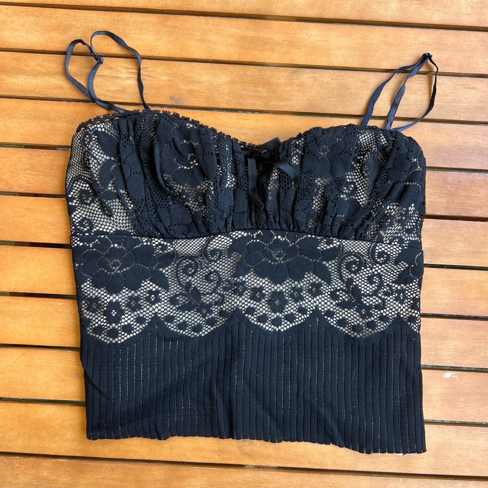 Black sheer y2k bustier corset top